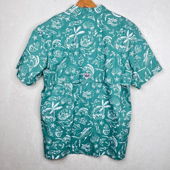 Columbia minty green sailor tattoo print button down shirt men’s size large - Picture 5 of 8